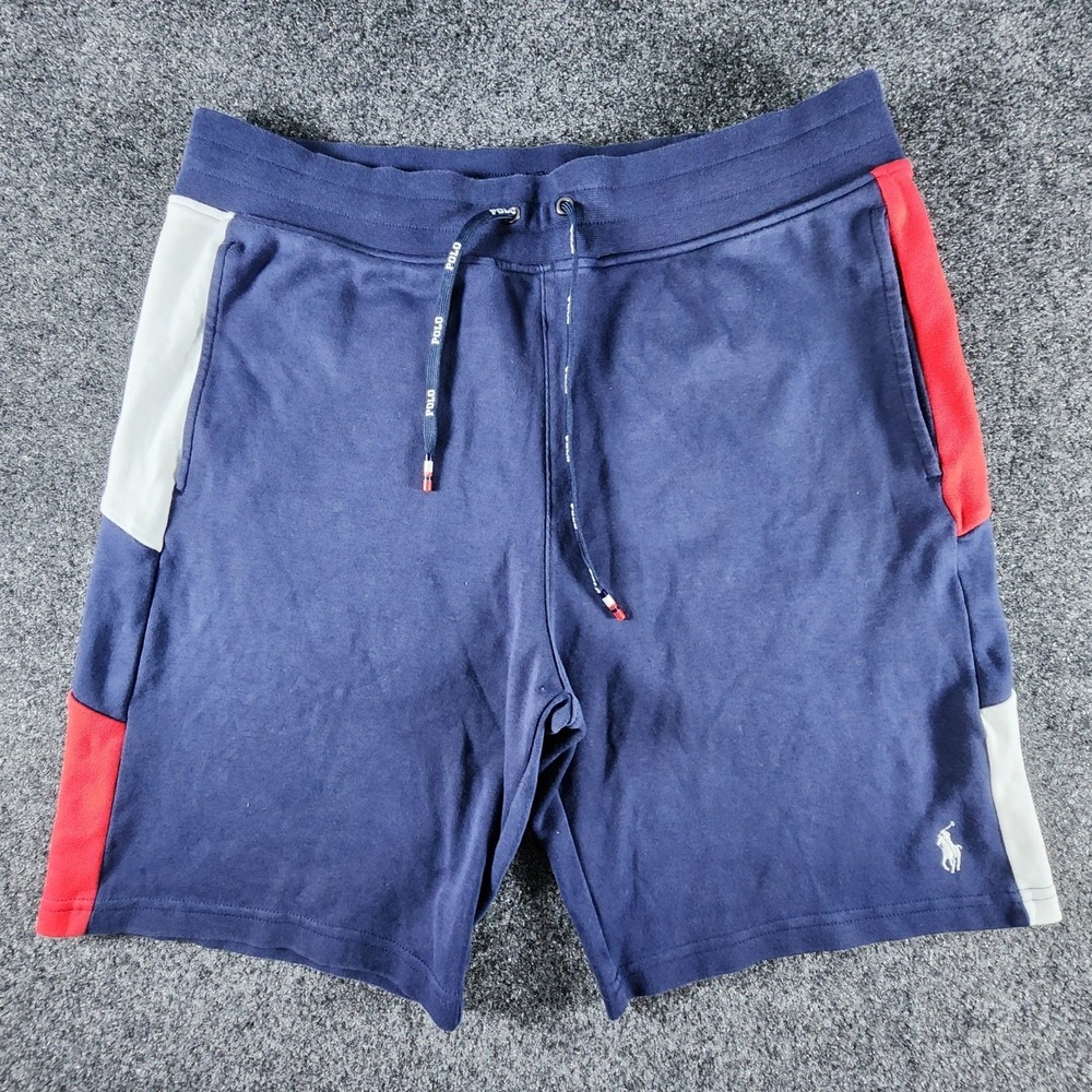 Polo Ralph Lauren Mens Navy Blue Colorblock Fleece Shorts Medium Casual  EUC